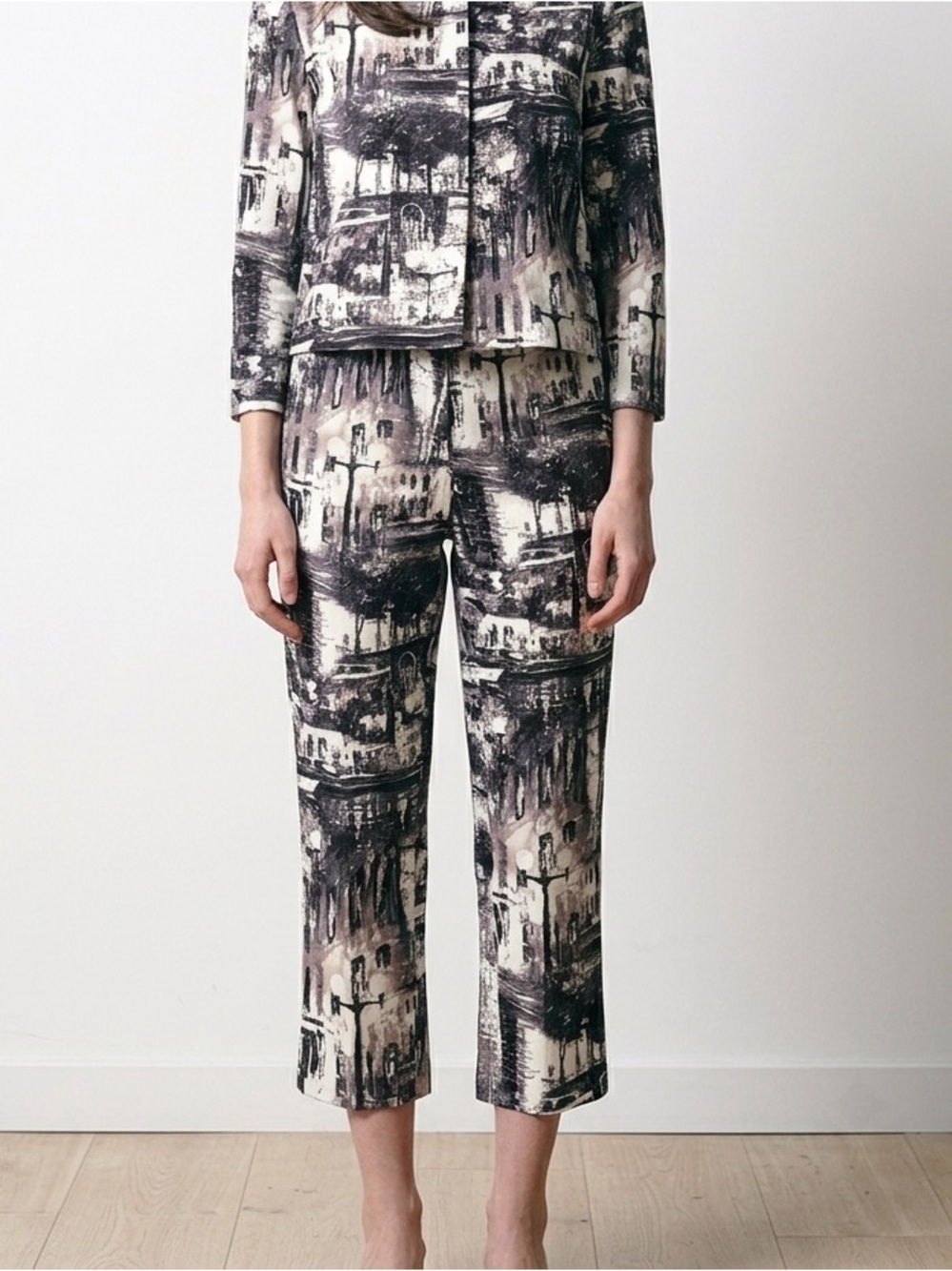 Abstract Black and White Print Pants